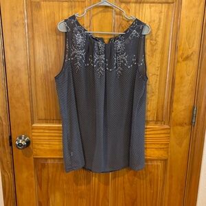 LOFT Black Polka Dot Sleeveless Embroidered Yoke Camisole